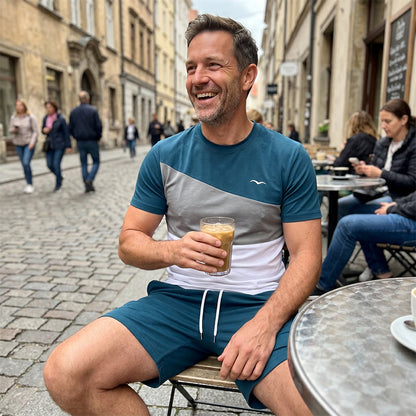 Set da uomo con t-shirt color-block e pantaloncini
