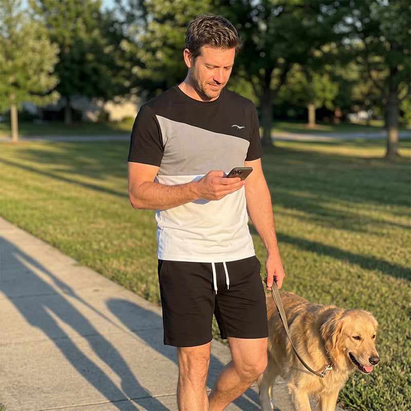 Set da uomo con t-shirt color-block e pantaloncini