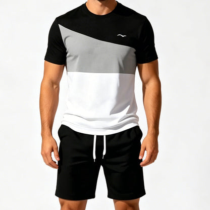 Set da uomo con t-shirt color-block e pantaloncini