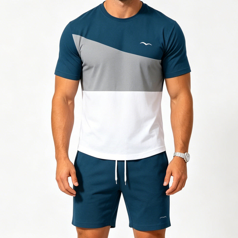 Set da uomo con t-shirt color-block e pantaloncini