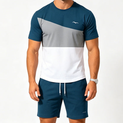 Set da uomo con t-shirt color-block e pantaloncini