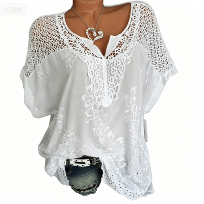 👗✨🌸OFFERTA SPECIALE – 50% OFF €26.99 · Camicetta con scollo a V e ricami in pizzo✨