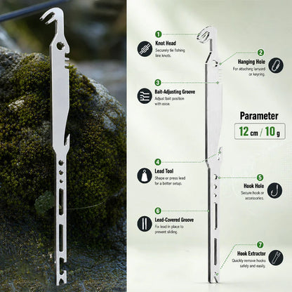 Multiutensile da pesca 6-in-1 in acciaio inossidabile, slamatore e annodatore