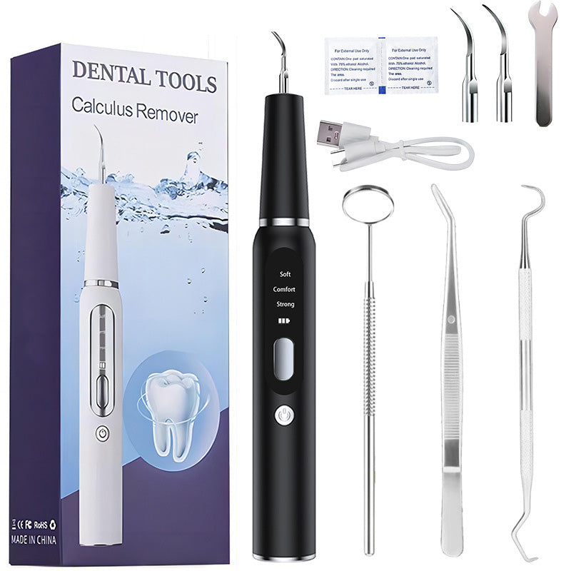 Kit Pulizia Denti Professionale a Casa - Rimuovi Placca e Tartaro Elettrico con Luce LED, 5 Modalità Regolabili, Ricaricabile USB con Testine di Ricambio e Strumenti per Igiene Orale
