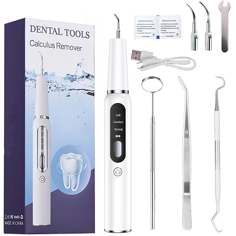 Kit Pulizia Denti Professionale a Casa - Rimuovi Placca e Tartaro Elettrico con Luce LED, 5 Modalità Regolabili, Ricaricabile USB con Testine di Ricambio e Strumenti per Igiene Orale