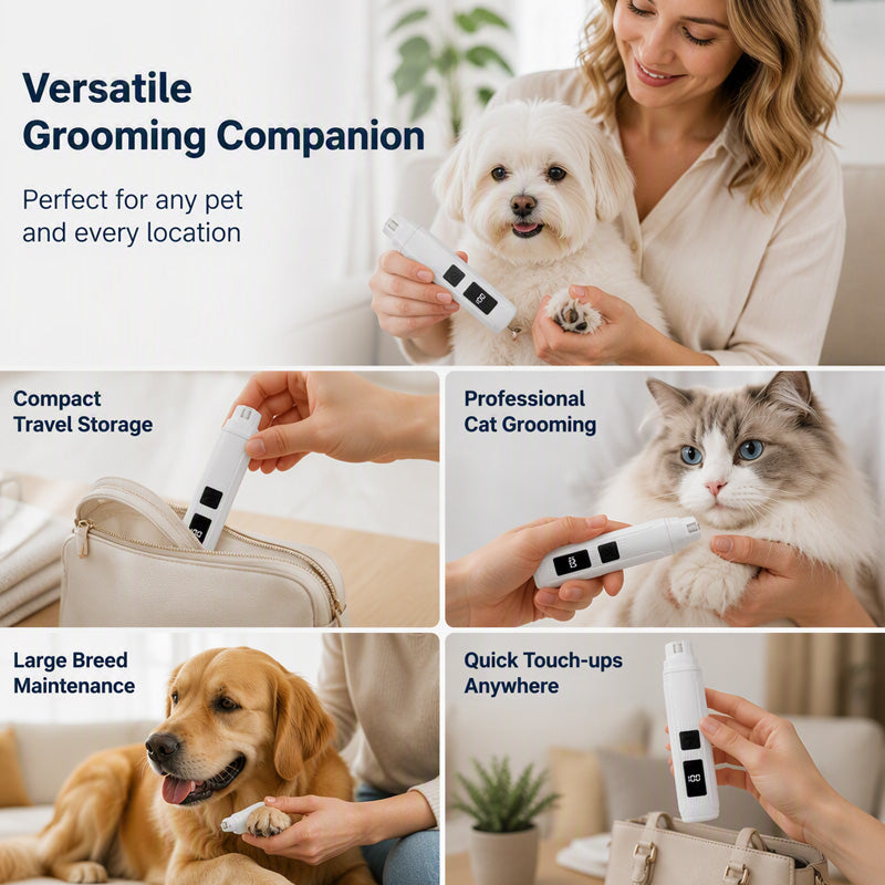 Lima elettrica per unghie degli animali domestici con indicatore di carica a LED 🐶 PREOCCUPATO PER IL TAGLIO DELLE UNGHIE? 🐶 Lima elettrica – Indicatore di carica a LED, silenziosissima, 3 semplici passaggi – Toelettatura senza stress! 🛡️