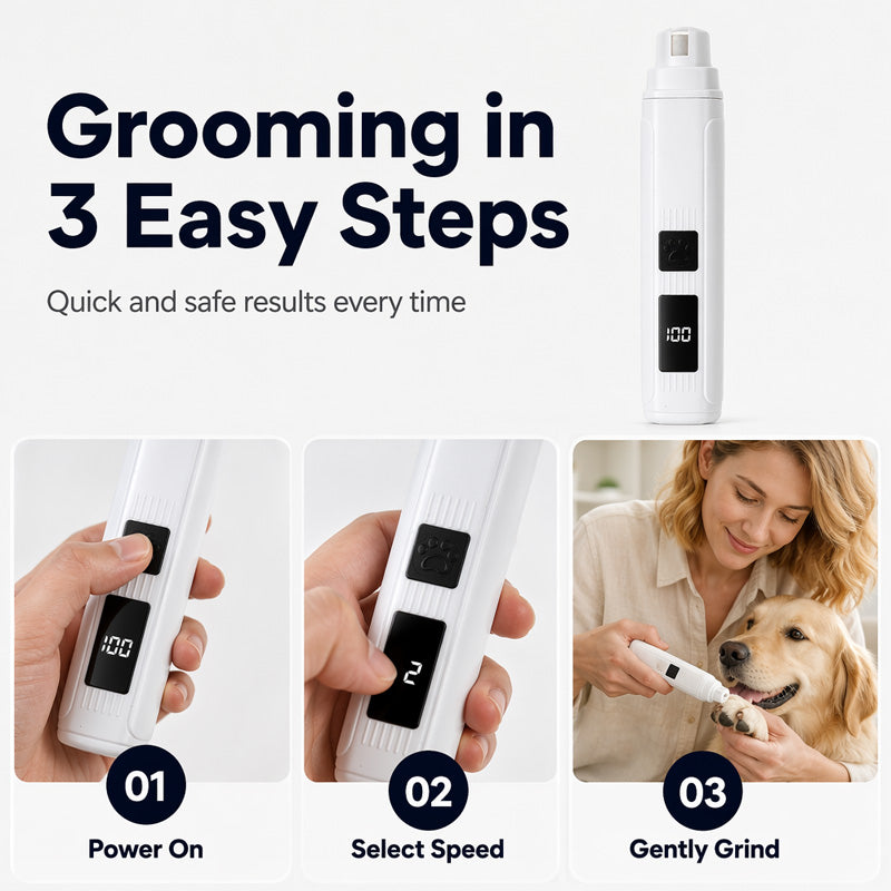 Lima elettrica per unghie degli animali domestici con indicatore di carica a LED 🐶 PREOCCUPATO PER IL TAGLIO DELLE UNGHIE? 🐶 Lima elettrica – Indicatore di carica a LED, silenziosissima, 3 semplici passaggi – Toelettatura senza stress! 🛡️