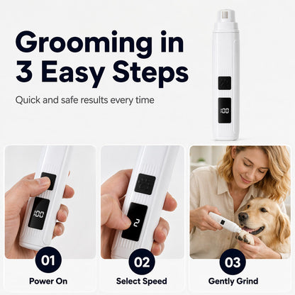 Lima elettrica per unghie degli animali domestici con indicatore di carica a LED 🐶 PREOCCUPATO PER IL TAGLIO DELLE UNGHIE? 🐶 Lima elettrica – Indicatore di carica a LED, silenziosissima, 3 semplici passaggi – Toelettatura senza stress! 🛡️