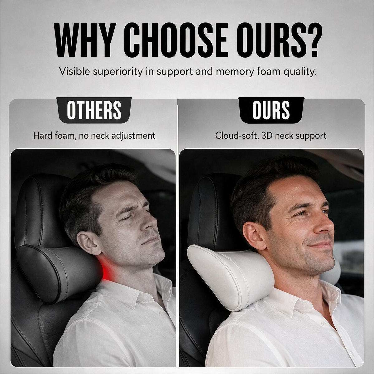 🛡️🚗 Cuscino ergonomico in memory foam per auto – Sollievo per collo e spalle, guida senza affaticamento! 💪😌
