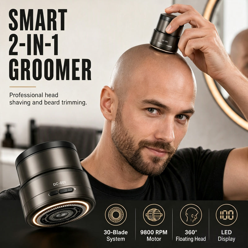 Groomer Smart 2-in-1 💈✂️🪒 Il regolatore di toelettatura taglia senza strappare i peli, con testina flessibile che segue le curve del corpo, adatto per capelli, barba e peli corporei per una rifinitura confortevole e ordinata ogni giorno.