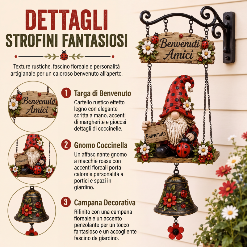 🔔🧙‍♂️ SCONTO DEL 50%! Campanello da esterno con gnomo – Affascinante statuetta di gnomo con campanellino melodioso. Realizzato in resistente lega di zinco, resistente alle intemperie e facile da appendere: un benvenuto stravagante per ogni ospite! 🏠✨