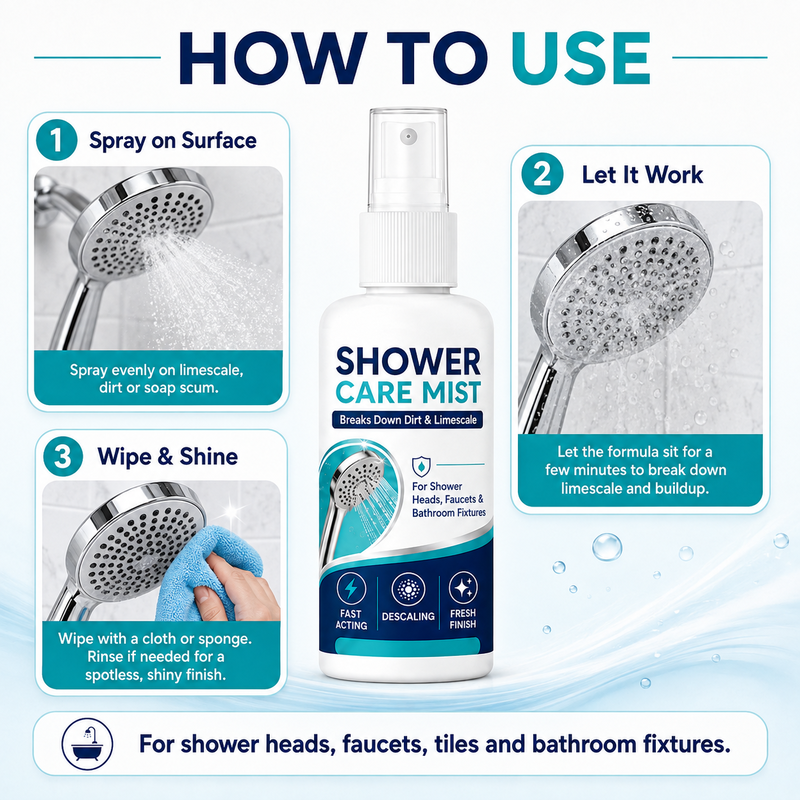 Spray anticalcare per doccia 🚿🛁💧 Rimuove depositi di calcare su rubinetti e soffioni, formato compatto da 50ml, basta spruzzare e lasciare agire per ridurre il lavoro di pulizia e mantenere gli accessori del bagno luminosi.