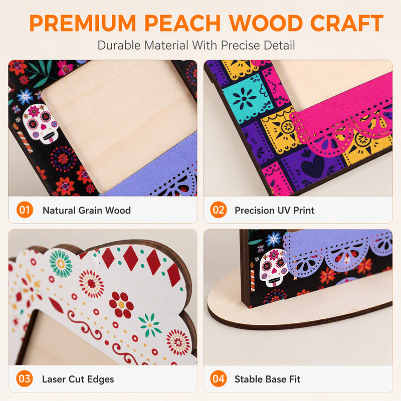 🥳Cornice portafoto legno Día de los Muertos 🖼️✍️🎨, apertura 8,1×7,1 cm e spazio scrivibile, inserisci le tue foto e personalizza la scritta per creare un angolo commemorativo sulla scrivania.