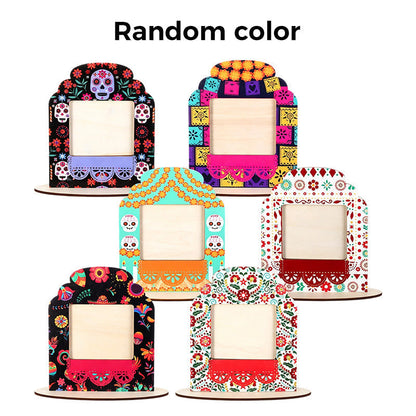 🥳Cornice portafoto legno Día de los Muertos 🖼️✍️🎨, apertura 8,1×7,1 cm e spazio scrivibile, inserisci le tue foto e personalizza la scritta per creare un angolo commemorativo sulla scrivania.