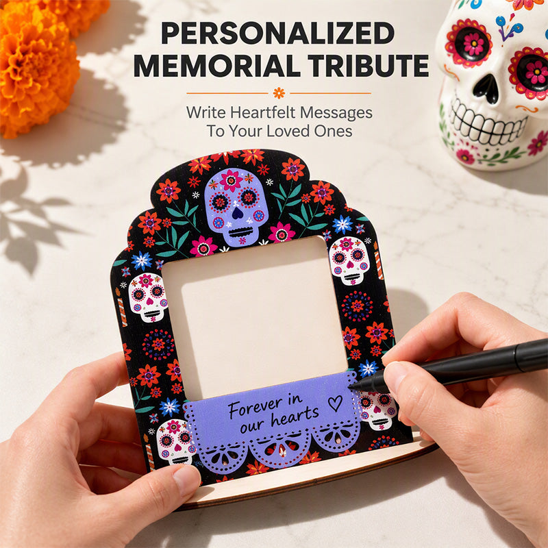 🥳Cornice portafoto legno Día de los Muertos 🖼️✍️🎨, apertura 8,1×7,1 cm e spazio scrivibile, inserisci le tue foto e personalizza la scritta per creare un angolo commemorativo sulla scrivania.