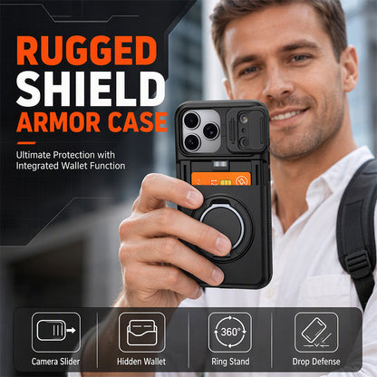 Cover iPhone antiurto 📱🔒💳, scocca PC rigida e copriobiettivo scorrevole, con vano che ospita fino a 4 carte, ti permette di uscire senza portare il portafoglio.