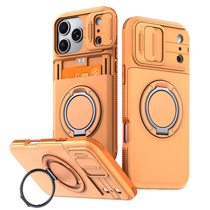Cover iPhone antiurto 📱🔒💳, scocca PC rigida e copriobiettivo scorrevole, con vano che ospita fino a 4 carte, ti permette di uscire senza portare il portafoglio.