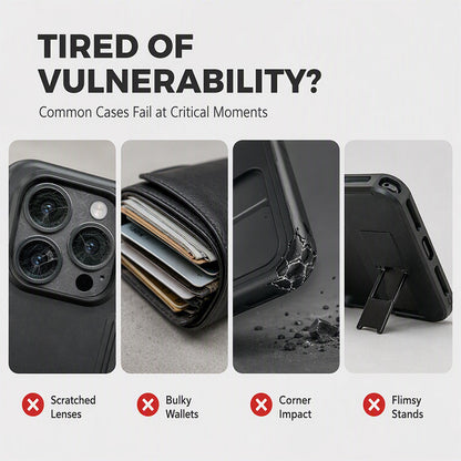 Cover iPhone antiurto 📱🔒💳, scocca PC rigida e copriobiettivo scorrevole, con vano che ospita fino a 4 carte, ti permette di uscire senza portare il portafoglio.