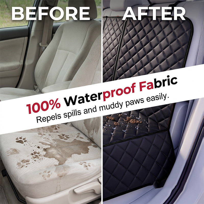 🐶Copertura Auto Impermeabile per Cani 💧🤐📏 Copertura realizzata in tessuto Oxford impermeabile con strato EPE, dotata di cerniera divisoria e dimensioni 34×35×8 cm, protegge la tappezzeria dell’auto da fango e liquidi durante gli spostamenti con il cane.