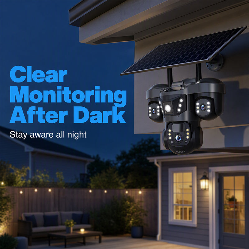 📡 OFFERTA LIMITATA 70% DI SCONTO! ⚡ Telecamera di Sicurezza WiFi Solare a Triplo Obiettivo – Smart, Wireless, Per Ogni Clima ☀️