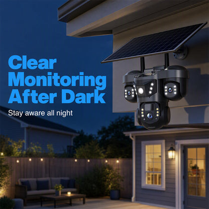 📡 OFFERTA LIMITATA 70% DI SCONTO! ⚡ Telecamera di Sicurezza WiFi Solare a Triplo Obiettivo – Smart, Wireless, Per Ogni Clima ☀️