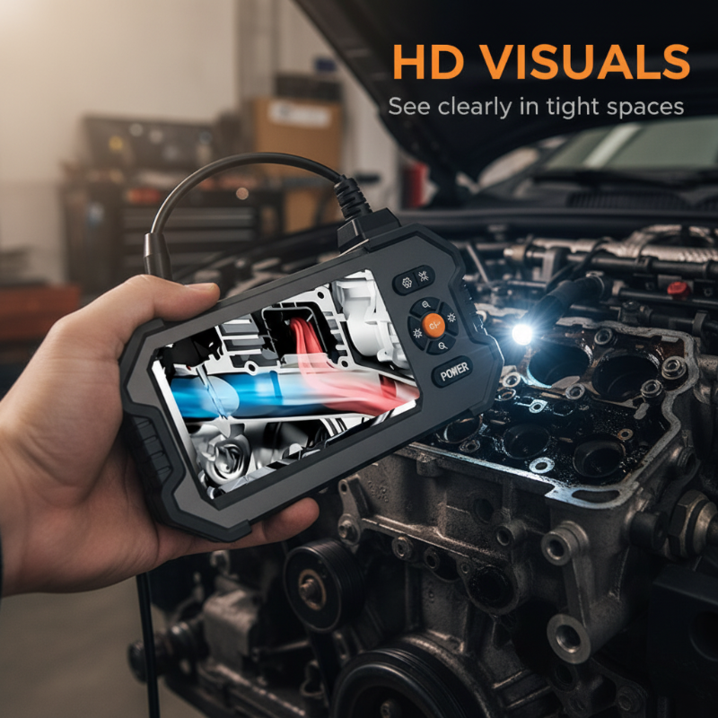 🔥 Endoscopio Portatile HD 1080p 📹💧🖥️ Endoscopio con sonda da 8,5 mm, risoluzione 1080p, angolo di visione 70°, protezione IP67 e schermo da 4,3", consente di ispezionare tubi e motori negli spazi ristretti senza smontare componenti.