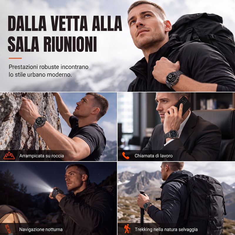 Smartwatch outdoor multifunzionale per attività sportive e fitness