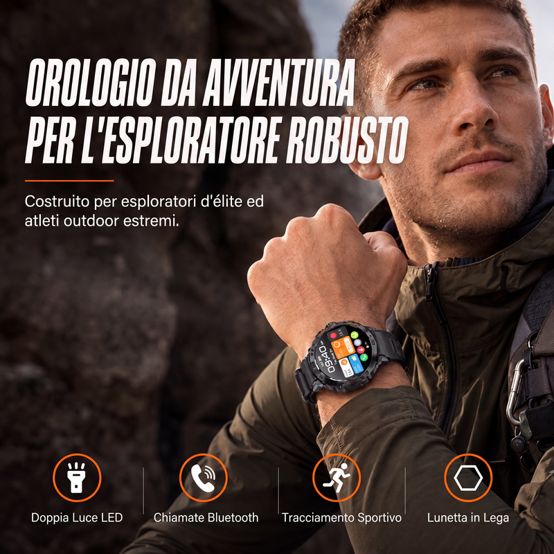Smartwatch outdoor multifunzionale per attività sportive e fitness
