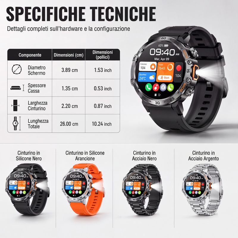 Smartwatch outdoor multifunzionale per attività sportive e fitness