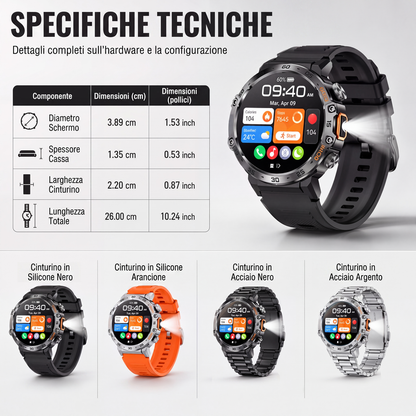 Smartwatch outdoor multifunzionale per attività sportive e fitness