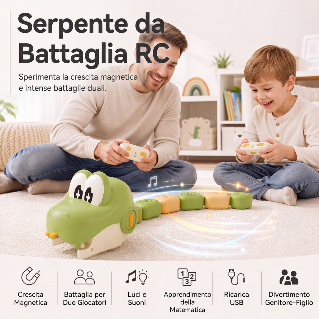 🔥 2026 Best-Seller + 50K+ Venduti – -50% Oggi: Serpente RC da Combattimento con Coda Magnetica Allungabile – Gioco fisico senza schermo, si possono organizzare divertenti sfide senza schermi che riuniscono tutti i membri della famiglia nel soggiorno.