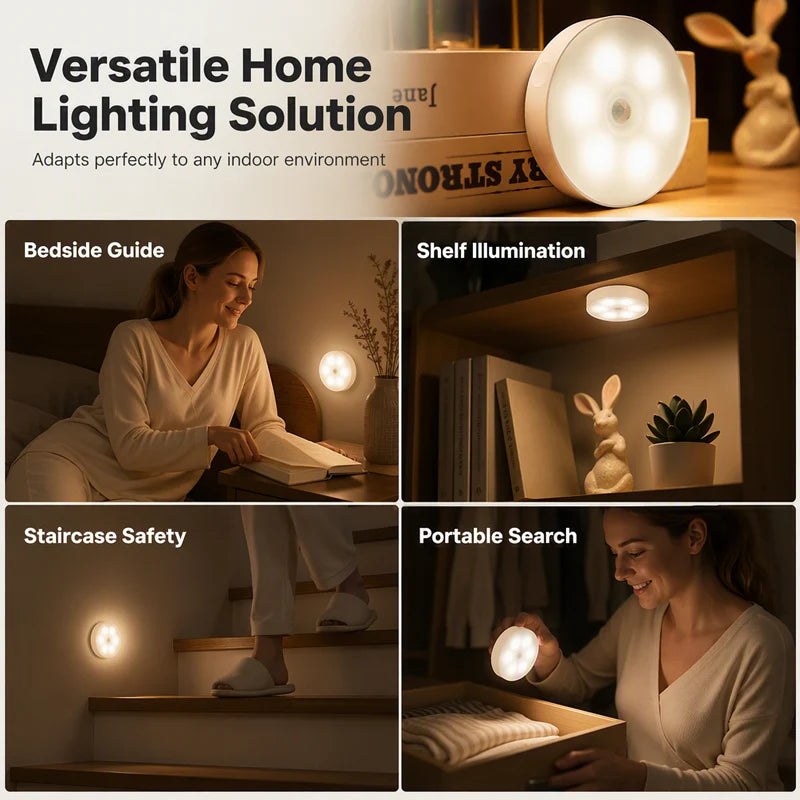 Luce Notturna a Sensore di Movimento 🌙🔋🏡 Luce morbida ricaricabile senza fili con sensore di movimento, si accende automaticamente nel buio e illumina il percorso notturno senza abbagliare gli occhi e disturbare il riposo.