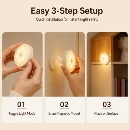 Luce Notturna a Sensore di Movimento 🌙🔋🏡 Luce morbida ricaricabile senza fili con sensore di movimento, si accende automaticamente nel buio e illumina il percorso notturno senza abbagliare gli occhi e disturbare il riposo.