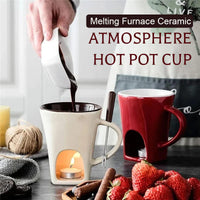🍫 Tazza per Fonduta in Ceramica per Cioccolato e Formaggio con Scaldacandela e Forchettina – 200ml ✨