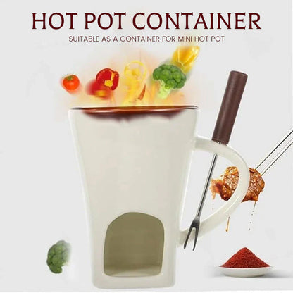 🍫 Tazza per Fonduta in Ceramica per Cioccolato e Formaggio con Scaldacandela e Forchettina – 200ml ✨