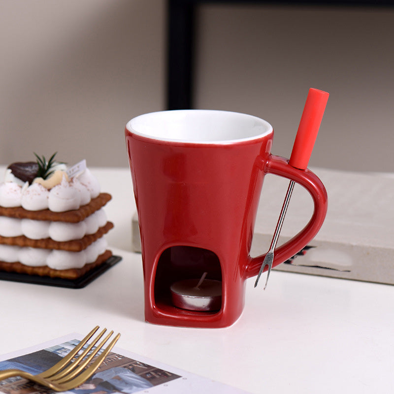 🍫 Tazza per Fonduta in Ceramica per Cioccolato e Formaggio con Scaldacandela e Forchettina – 200ml ✨