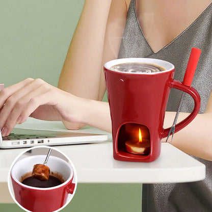 🍫 Tazza per Fonduta in Ceramica per Cioccolato e Formaggio con Scaldacandela e Forchettina – 200ml ✨