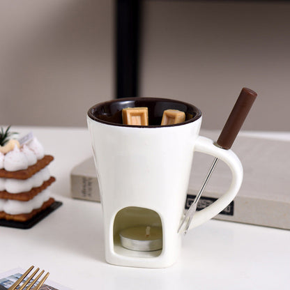 🍫 Tazza per Fonduta in Ceramica per Cioccolato e Formaggio con Scaldacandela e Forchettina – 200ml ✨