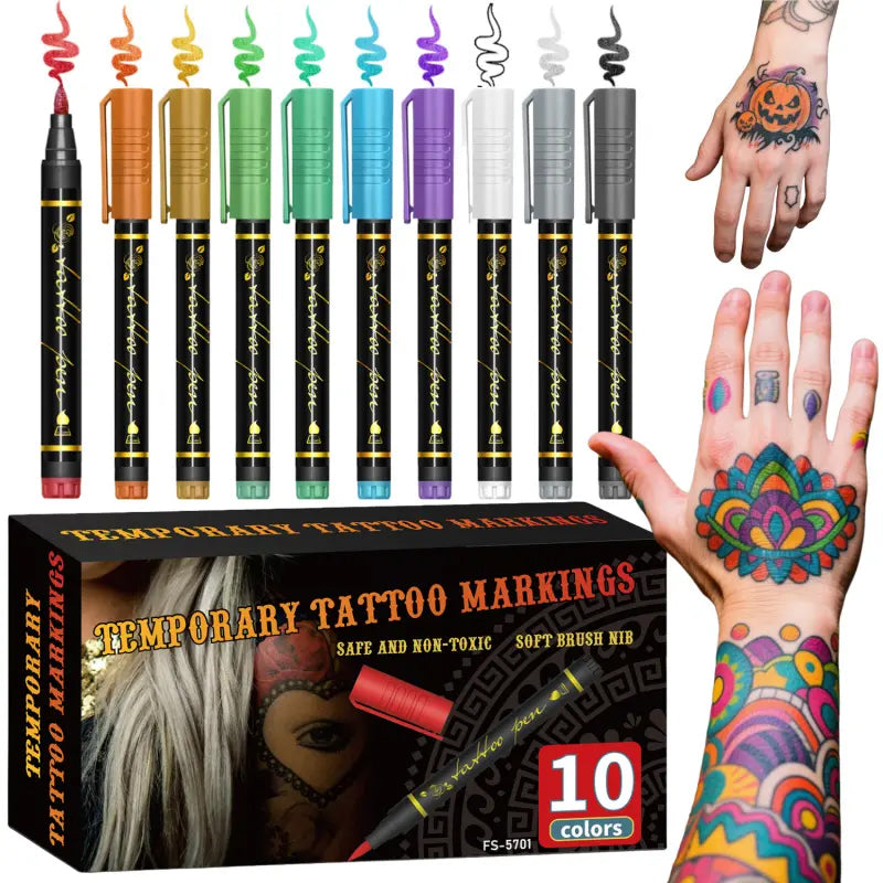 Set di pennarelli per tatuaggi temporanei in 10/15 colori 🖊️