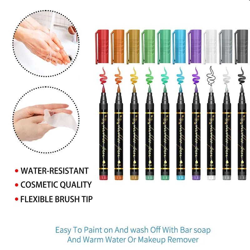 Set di pennarelli per tatuaggi temporanei in 10/15 colori 🖊️