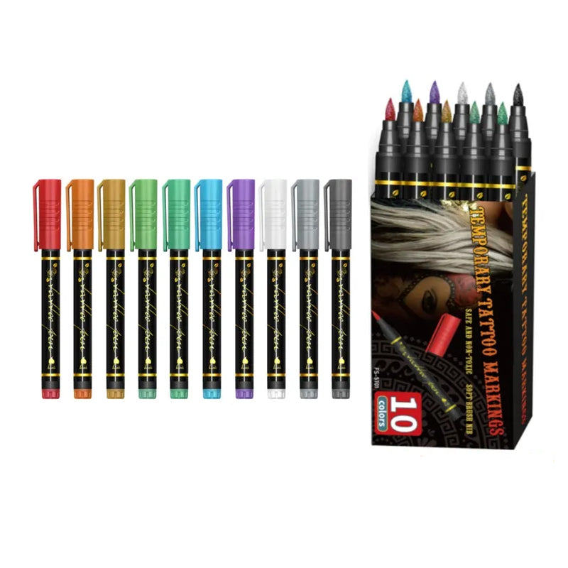 Set di pennarelli per tatuaggi temporanei in 10/15 colori 🖊️
