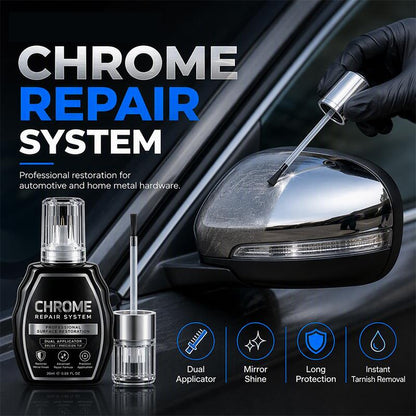 Liquido Restauratore per Cromo ✨🖊️⚡ Dotato di doppio applicatore preciso e formula antiossidante, rimuove l’annerimento metallico e crea una barriera protettiva, restituendo brillantezza duratura a tutte le tue superfici in cromo e acciaio.