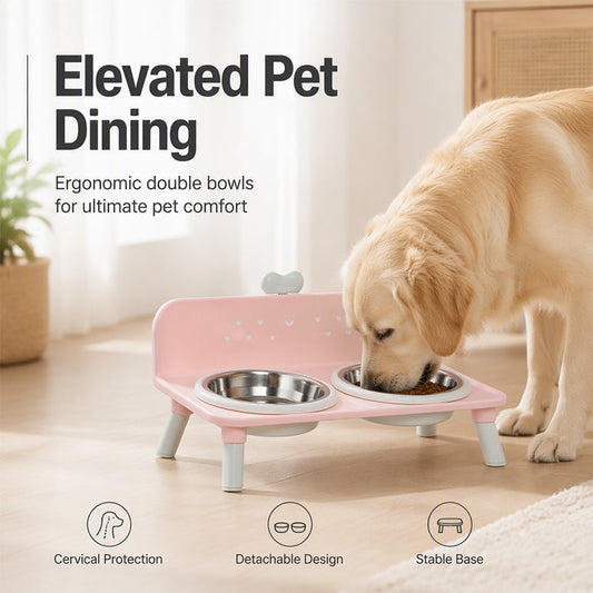 🐈🐕Doppie ciotole rialzate per gatti e cani di piccola/media taglia 📐Altezza ergonomica｜🍽️Struttura stabile. 🏡Materiali atossici e lavabili riducono il rischio batterico e tutelano il benessere del tuo animale🐶.