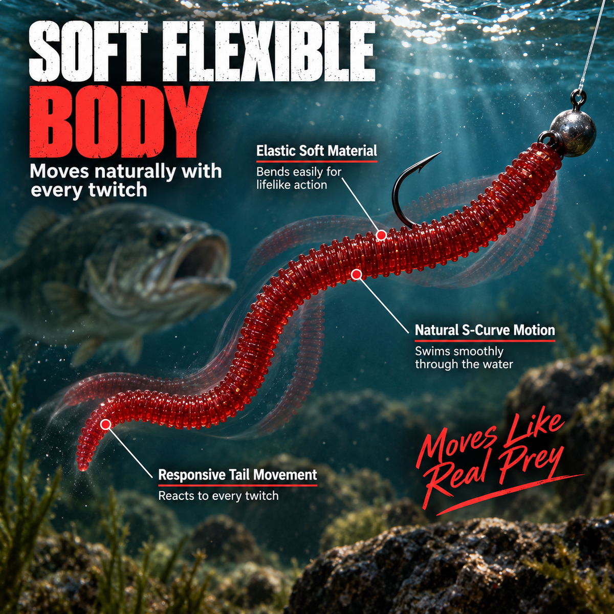 ⏳ SCONTO 50% LIMITATO! 🎣 Esche artificiali morbide a verme! ✅Migliaia di clienti soddisfatti! 🐟Movimento realistico, attirano facilmente i pesci!