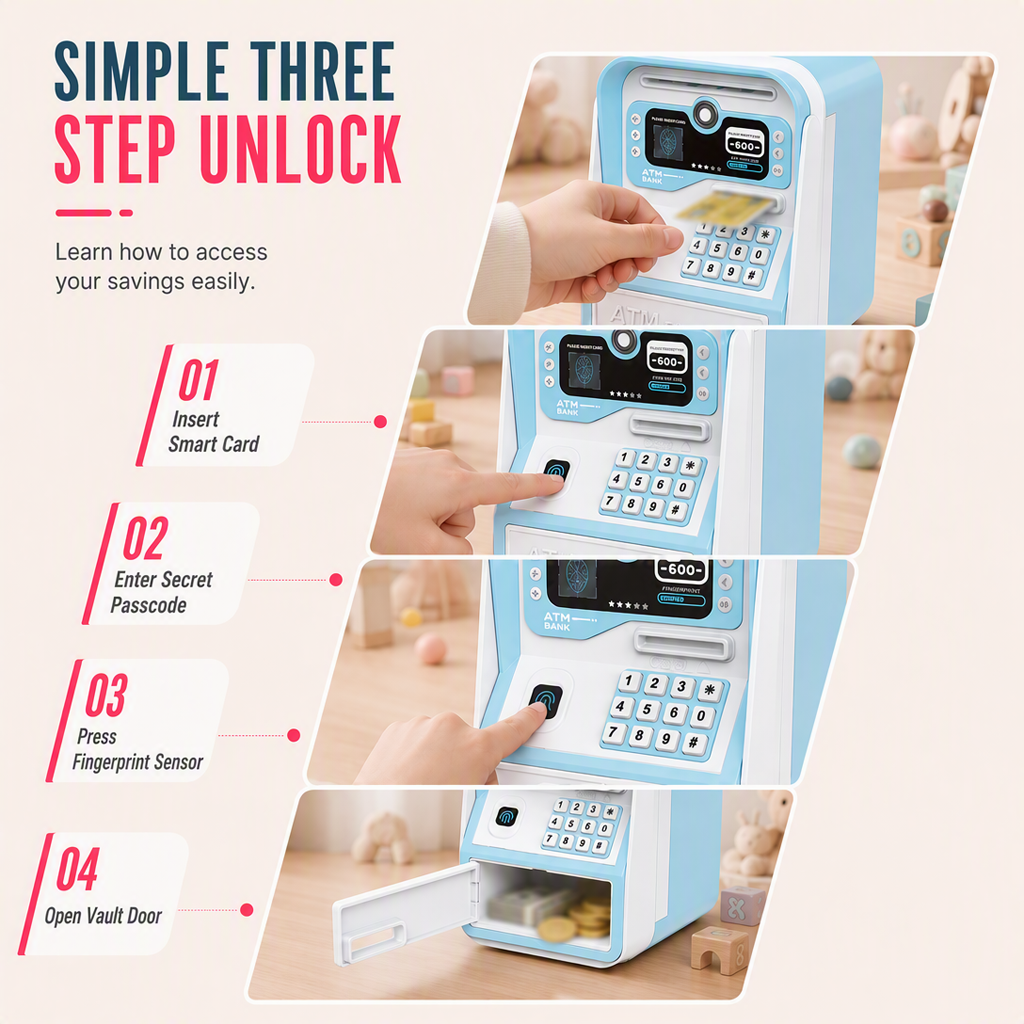 🧒Giocattolo Salvadanaio Educativo per Famiglia 👨‍👩‍👧🎨🚪 Disponibile in 4 colori, con vano interno per risparmi e funzioni interattive, aiuta i bambini ad apprendere il valore del denaro sotto supervisione adulta nella camera da gioco.