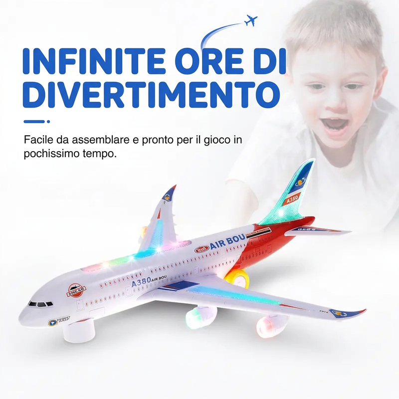 🏠Aeroplano sicuro per bambini con luci e musica educative 👶Gioco educativo｜🍃Materiale sicuro｜✨Sviluppo sensoriale. 👶Stimola fantasia e capacità uditiva dei bambini. 🍃Materiale innocuo e privo di parti pericolose.