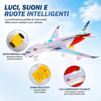🏠Aeroplano sicuro per bambini con luci e musica educative 👶Gioco educativo｜🍃Materiale sicuro｜✨Sviluppo sensoriale. 👶Stimola fantasia e capacità uditiva dei bambini. 🍃Materiale innocuo e privo di parti pericolose.