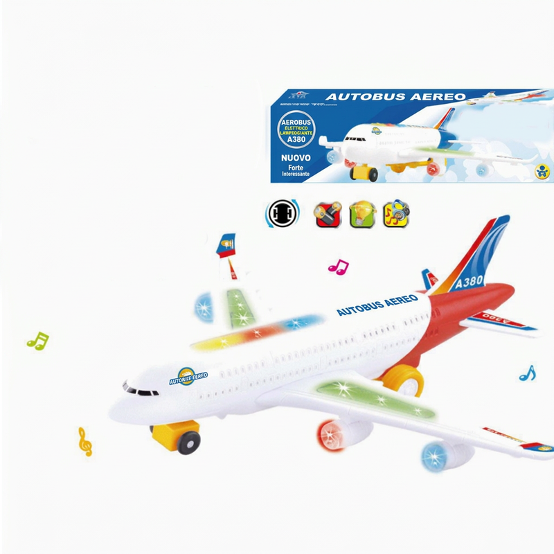 🏠Aeroplano sicuro per bambini con luci e musica educative 👶Gioco educativo｜🍃Materiale sicuro｜✨Sviluppo sensoriale. 👶Stimola fantasia e capacità uditiva dei bambini. 🍃Materiale innocuo e privo di parti pericolose.