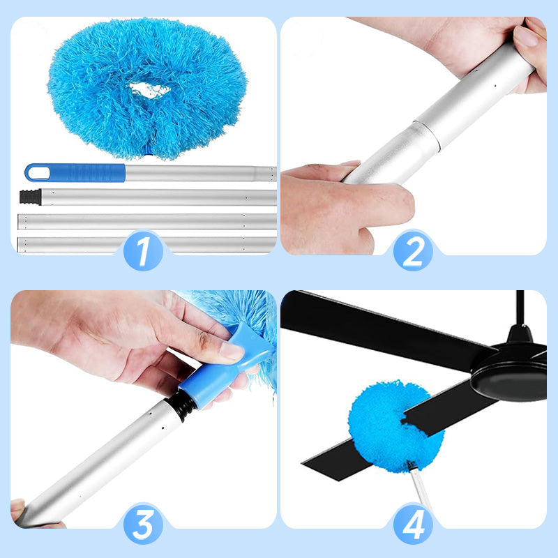 🧹Piumino telescopico in microfibra 📏Asta fino a 80cm｜🧶Microfibra morbida｜🚿Lavabile. L’asta regolabile permette di raggiungere zone alte e angoli stretti, semplificando la tua routine di pulizia.