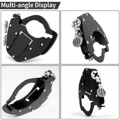 Supporto Meccanico Acceleratore Moto🏍️⚖️🔧 Dispositivo nero 73×38 mm, 147g, crea attrito sulla manopola per ridurre la tensione del polso su strade dritte, con sgancio istantaneo in qualsiasi momento.